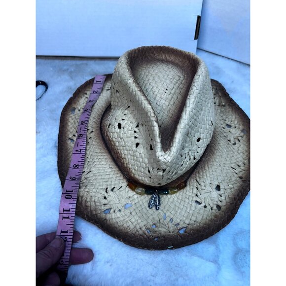 Western Straw Cowboy Hat With Bead Trim - Picture 6 of 9